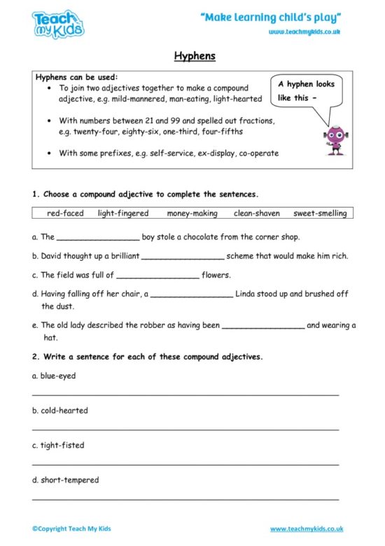 Worksheets for kids - hyphens_2